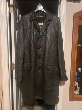 Vintage Men's Moss Green Leather Coat